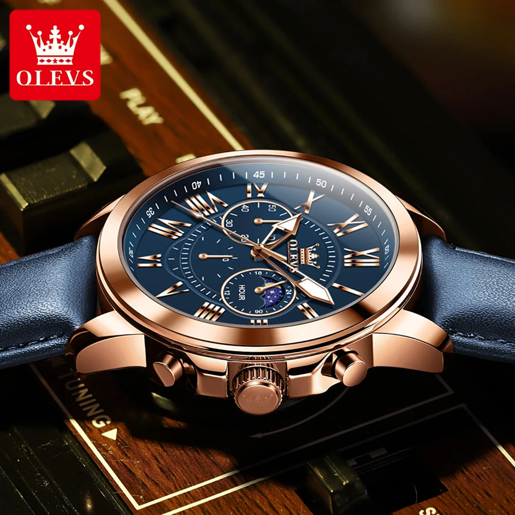 OLEVS 3632 Men Watch Elegant Luxury Sport Quartz Watch Scale Waterproof Luminous Automatic Date Moon Belt Watch Gifts Original