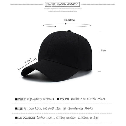 Czarna czapka bejsbolówka w jednolitym kolorze, snapback, casualowa czapka z daszkiem, dopasowana, hip-hop, dad hat, dla mężczyzn i kobiet, unisex