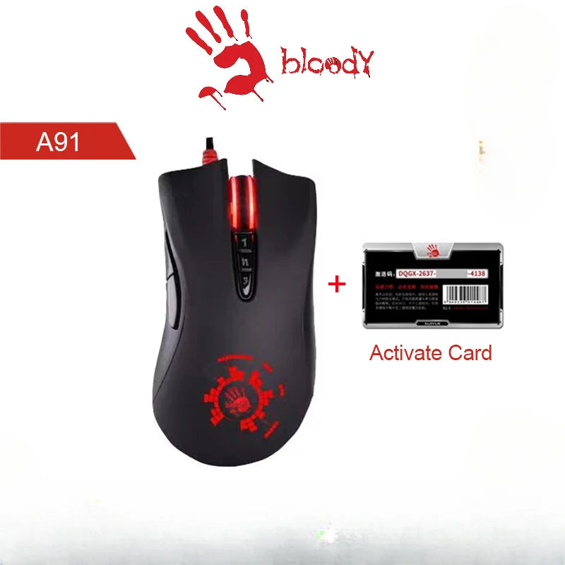 Drátová myš A4Tech Bloody A91 s okamžitým makrem na jedno kliknutí, makro jednotkou Io1.1, optickým enginem a 8 programovatelnými makry pro gaming
