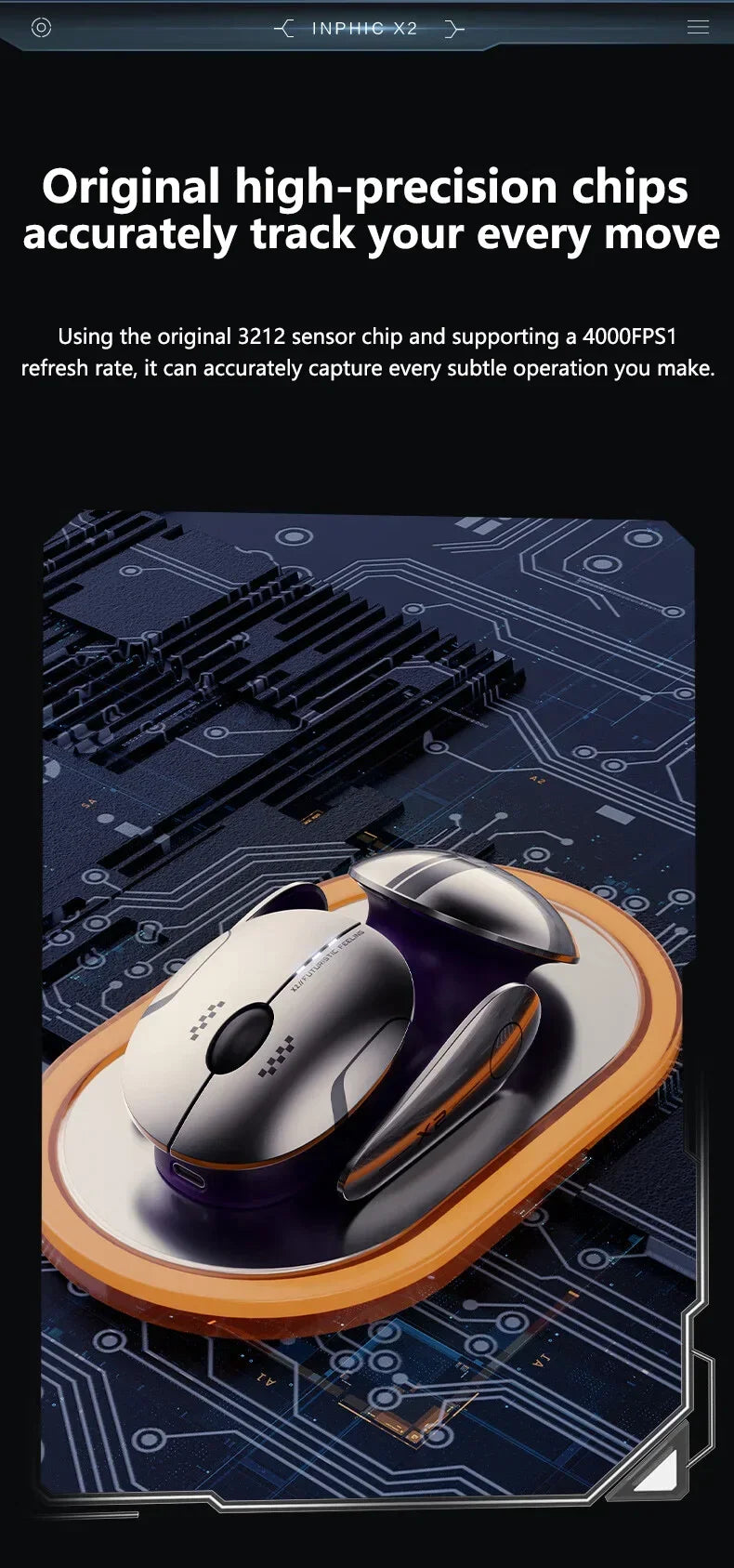 Inphic X2 trostruki način rada metalni Bluetooth bežični miš, tihi, punjivi, s e-sport pozadinskim osvjetljenjem, gaming dodatak za PC i prijenosna računala, poklon