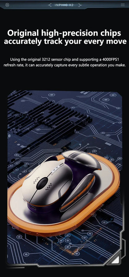 Inphic X2 trostruki način rada metalni Bluetooth bežični miš, tihi, punjivi, s e-sport pozadinskim osvjetljenjem, gaming dodatak za PC i prijenosna računala, poklon