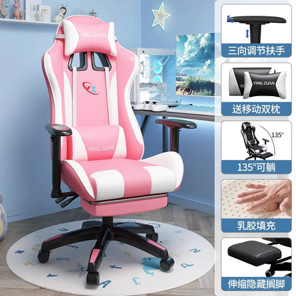 Scaun de gaming, scaun pentru computer, șezut confortabil rabatabil, pentru jocuri și live streaming, dormitor, studenți, acasă, ergonomie pentru stat prelungit pe scaun