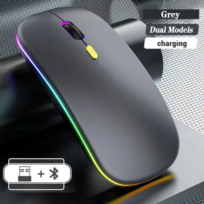 Trådløs genopladelig mus med dobbelt tilstand, Bluetooth-kompatibel 2.4G USB-computermus til laptop, iPad, tablet og notebook – gamingmus