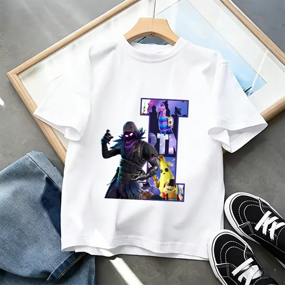 Tricou Fortnite cu imprimeu alfabet A-Z, de vară, pentru copii, alb, îmbrăcăminte cu joc cartoon popular, tricou fashion casual cu mânecă scurtă, cadou