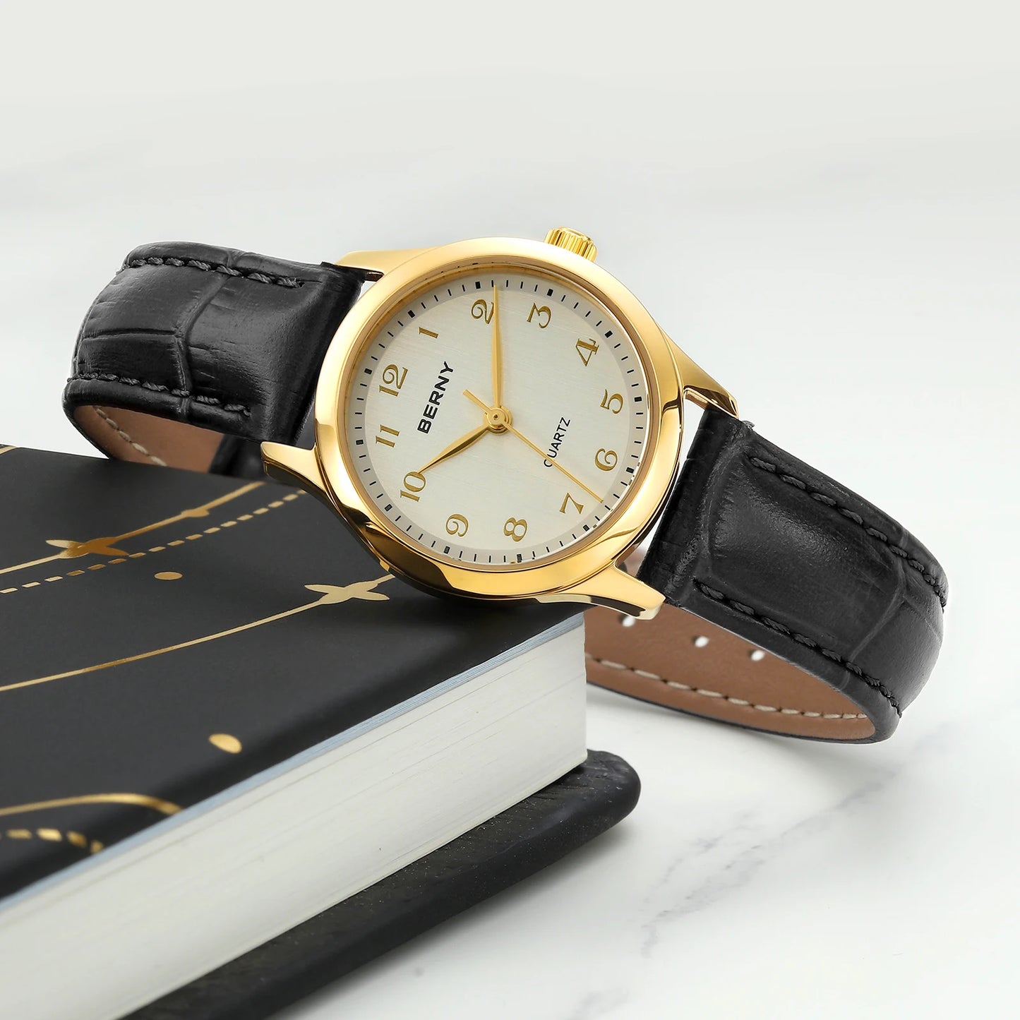 BERNY Gold Watch for Women Luxury Ladies Fashion Quartz Wristwatch Elegant Gradient Dial Multiple Scenarios Matching Lady Watch