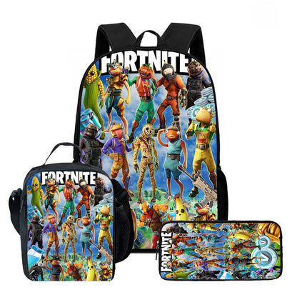 Fortnite Cartoon 3pcs Backpack Set for Boys Girls Unisex Including School Bag Lunch Bag Pencil Case Suitable for ages 5-8