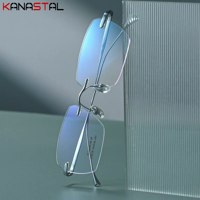Men Pure Titanium Eyeglasses Frame Women Ultralight Rimless Glasses Blue Light Blocking Lens Prescription Myopia Reading Eyewear