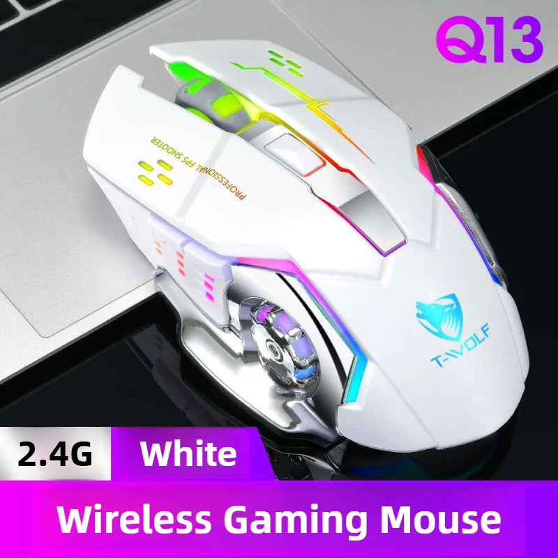 Q13 2.4G Bluetooth Wireless Mouse RGB Backlight DPI Adjustable 6 Keys USB Rechargeable Mechanical E-Sports Mouse for PC Laptop