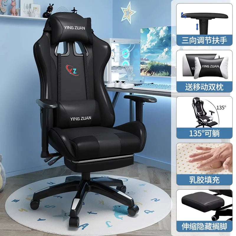 Scaun de gaming, scaun pentru computer, șezut confortabil rabatabil, pentru jocuri și live streaming, dormitor, studenți, acasă, ergonomie pentru stat prelungit pe scaun