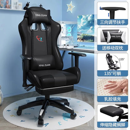 Scaun de gaming, scaun pentru computer, șezut confortabil rabatabil, pentru jocuri și live streaming, dormitor, studenți, acasă, ergonomie pentru stat prelungit pe scaun
