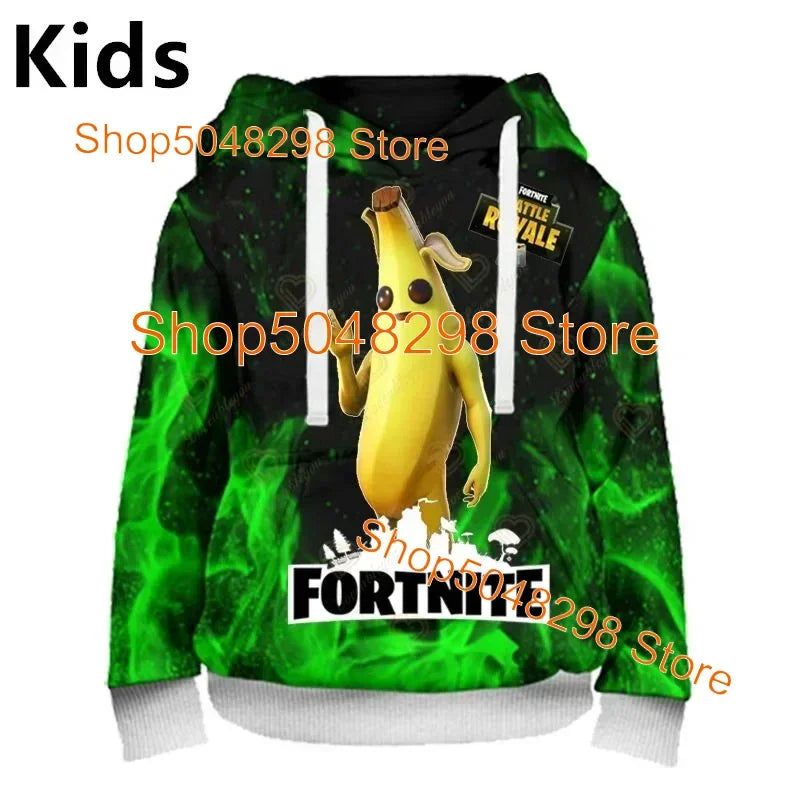 Sweatshirt com capuz para homem e mulher com estampado 3D Battle Royale Fortnite Victory — hoodie streetwear com capuz para rapazes e raparigas