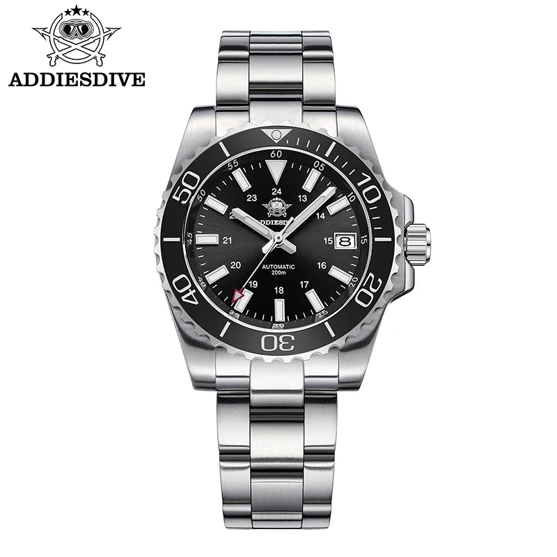 ADDIESDIVE Men's Diver's Watch 200m Sapphire Luminous Ceramic Bezel Men's Analog Mechanical Watch Stainless Steel Diving Watches