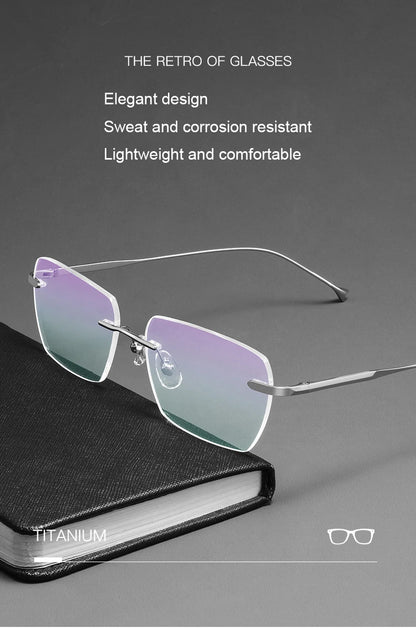Men Pure Titanium Eyeglasses Frame Women Ultralight Rimless Glasses Blue Light Blocking Lens Prescription Myopia Reading Eyewear