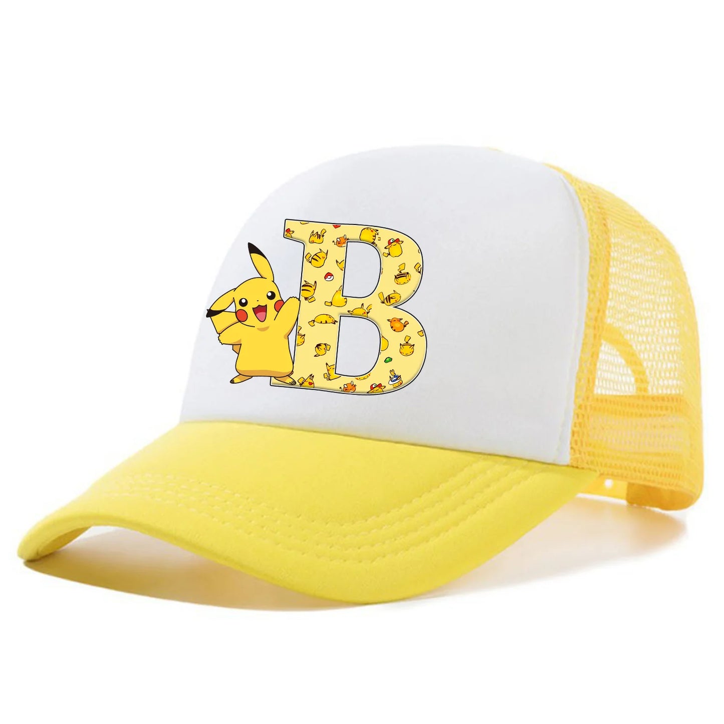 Pokemon Pikachu Peaked Cap Cartoon A-Z Letter Baseball Caps Fashion Summer Breathable Mesh Hat Parent-child Hat Peacoat Kid Gift