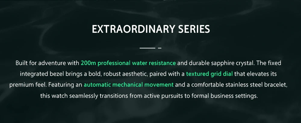 BORIAGE Fully automatic mechanical men's watch BGW9 luminous watch MIYOTA9015 movement 316 stainless steel 200m Water Resistance