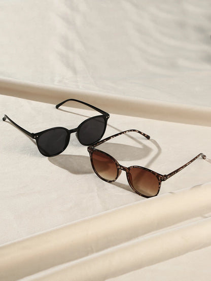 2Pcs Women's Fashionable Round Frame Glasses Chic Black, Tortoiseshell Combination Glasses Daily Wear Holiday Gifts