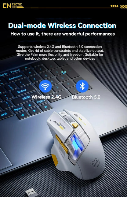 Inphic A9 Pro gamingmus med tre tilstande, farverig lysguide, strømindikator, justerbar DPI, makrodriver, ergonomisk, 12800DPI