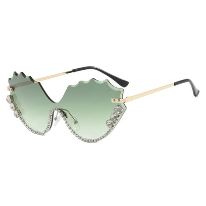 Fashion Luxury Brand Design Diamond Wave Rimless Women Sunglasses Hip Hop Eyewear Outdoor Glasses Unisex Shades Glasses UV400