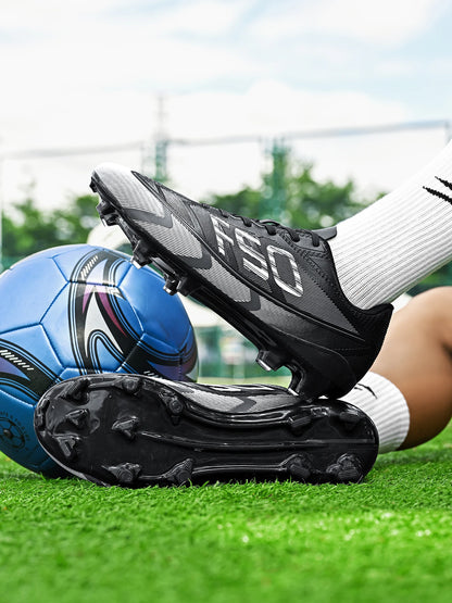 Chaussures de football pour adultes, modèle AG FG, avec crampons longs renforcés, empeigne respirante en PU, chaussures de football unisexes pour matchs sur gazon synthétique.