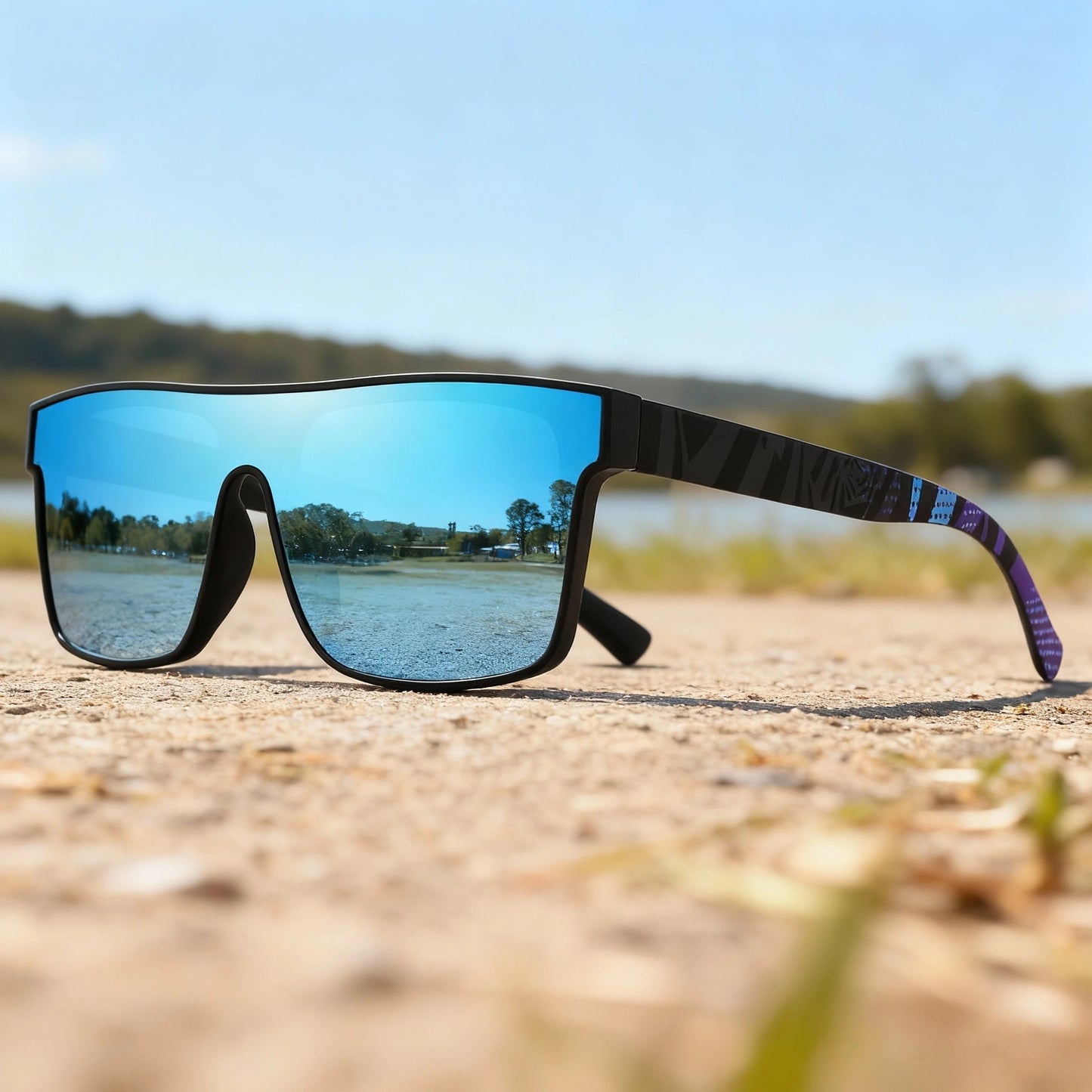 Classic Square Fashion Sports Sunglasses - Patterned Temples, Unisex for Cycling, Hiking, Travel - Perfect Gift