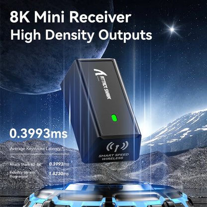 Attack Shark R6 žaidimų pelė, 38g itin lengva, belaidė su PAW3950 8K apklausos dažniu, Nordic 52840, 24000DPI, trijų režimų