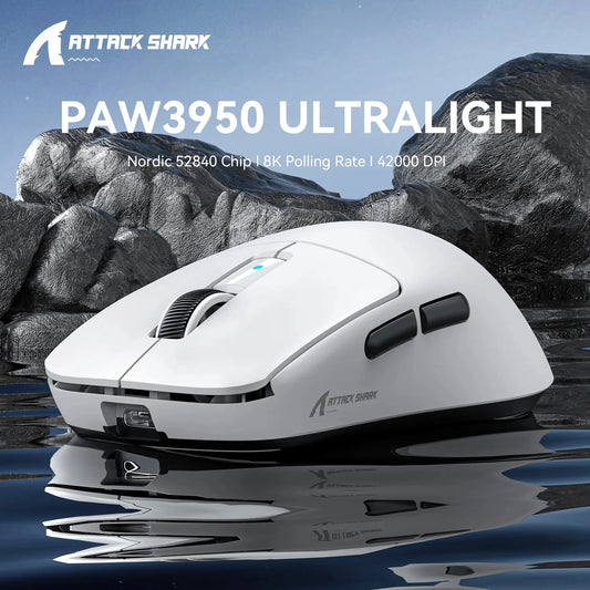 Attack Shark R6 лека безжична геймърска мишка, компютърна мишка със сензор PAW 3950Max и Nordic 52480, 8KHz честота на опресняване