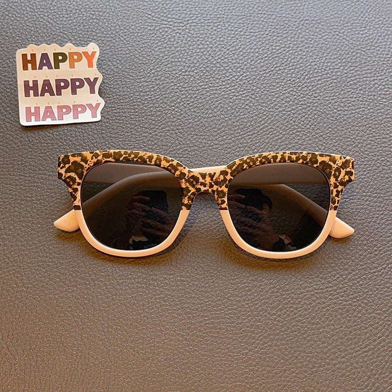 New Children Vintage Leopard Print Square Sunglasses UV400 Outdoor Fashion Girls Boys Protection Sunglass Kids Sun Glasses