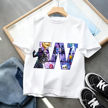 Tricou Fortnite cu imprimeu alfabet A-Z, de vară, pentru copii, alb, îmbrăcăminte cu joc cartoon popular, tricou fashion casual cu mânecă scurtă, cadou