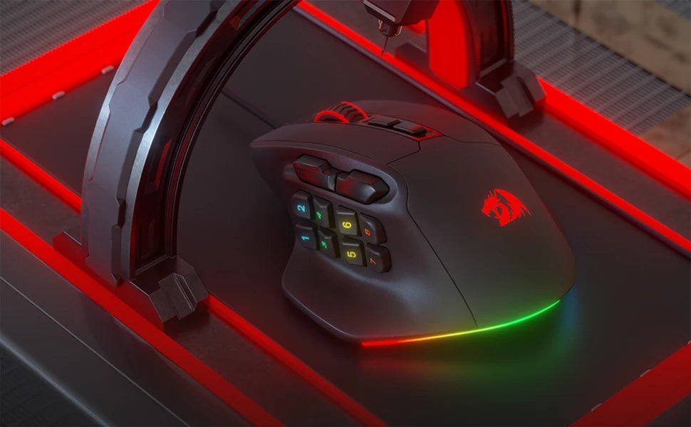 Herní myš Redragon M811 Aatrox MMO, kabelová RGB myš pro hráče s 15 programovatelnými tlačítky a ergonomickým přirozeným úchopem
