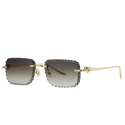 New Fashion Brand Luxury Designer 2026 Sunglasses Women Men Leopard Diamond Cut Rimless Shades Glasses Elegant Trendy Sunglasses