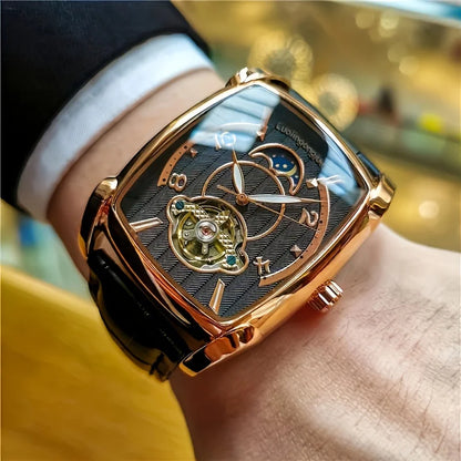 [Relógio mecânico de luxo com turbilhão] Relógio mecânico de luxo com turbilhão, leve, para homem – Modelo topo de gama totalmente automático, com o estilo «esqueleto» em voga, ideal para um look profissional ou