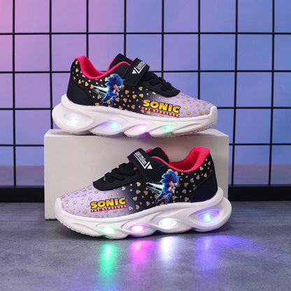 Sonic Sport Shoes Spring Luminous Fashion Breathable Net Shoes LED Sneakers with Light Running Shoes