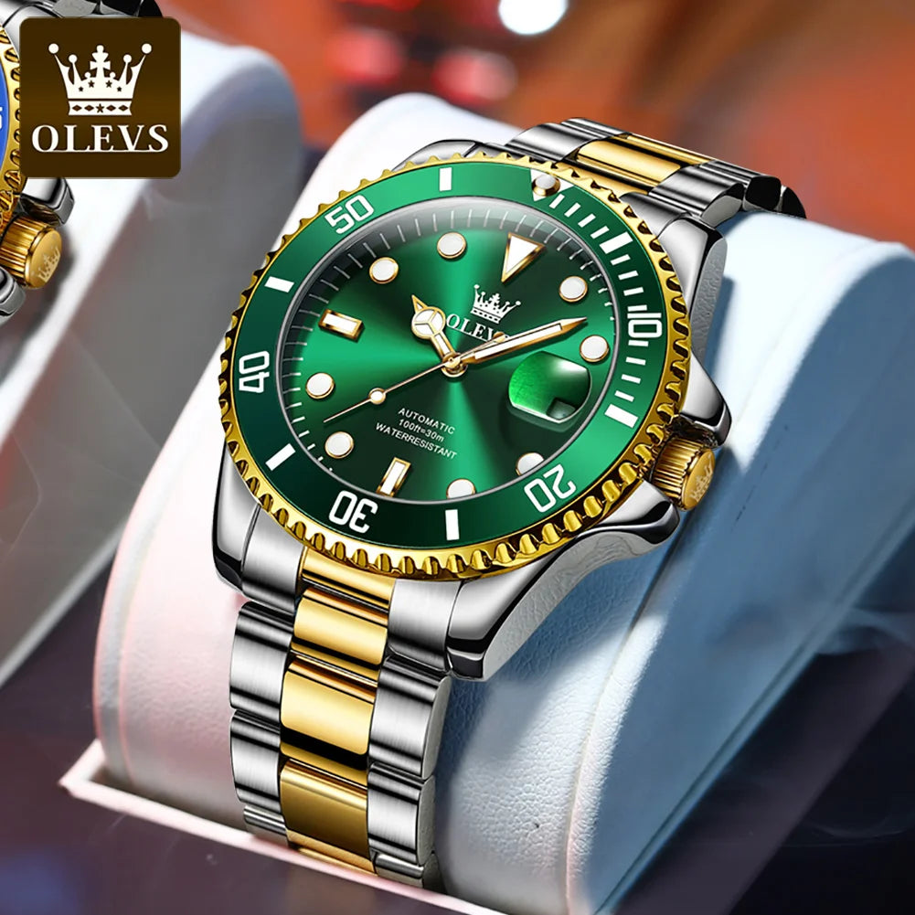 OLEVS Watches Man Fashion Luxury Automatic Mechanical Watch Waterproof Luminous Date Men's Watch Waterproof Luminous Box Gift