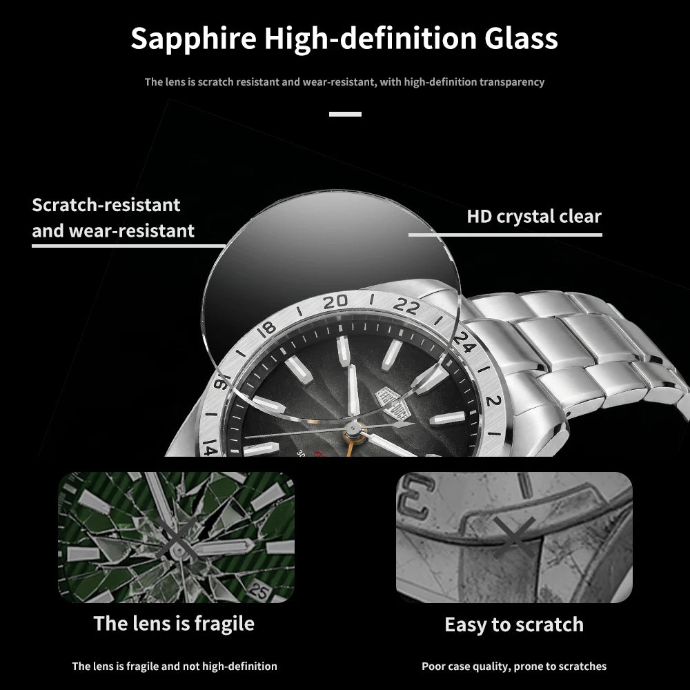 HEROFORCE Business Quartz Watch Men Clock GMT Date Luxury Man Wristwatch Waterproof Luminous Stainless Steel Men's Watches Reloj
