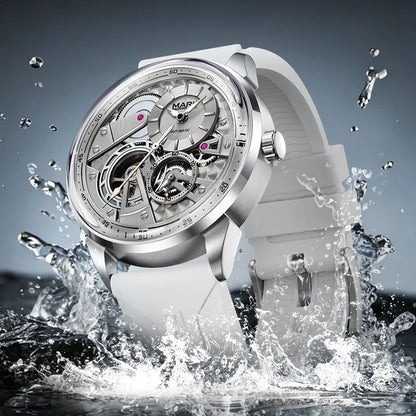 MARK FAIRWHALE Men’s Luxury Automatic Mechanical Watch  46mm Stainless Steel Business Wristwatch