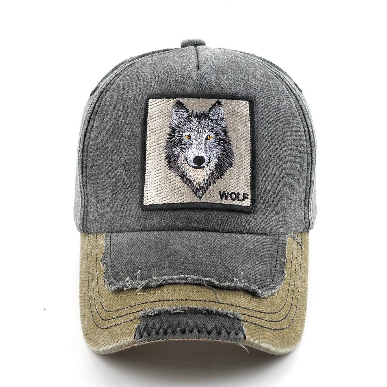 Vintage Denim Baseball Cap With Embroidery Wolf Patch Men Snapback Hip Hop Dad Hats Women Four Seasons Adjustable Sun Visor Cap