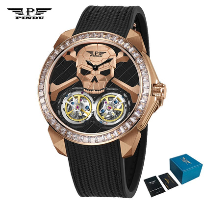 PINDU Watch New TOP Men Mechanical Watches Double Flywheel Automatic Movement Sapphire 5ATM Waterproof 45.5MM Wristwatches Men