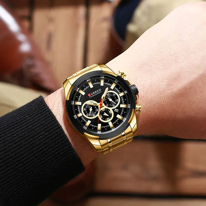Relógio cronógrafo para homem CURREN, mostrador grande de 48 mm, bracelete em aço inoxidável, três submostradores, relógio de pulso desportivo de quartzo, estilo luxuoso
