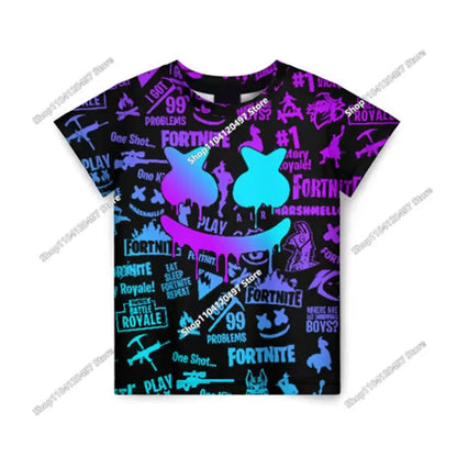T-shirts Fortnite Anime para Menina, T-shirt Branca para Rapaz, T-shirts Cartoon para Bebé, Camisolas de Verão com Estampado Fofo, Tops de Disfarce
