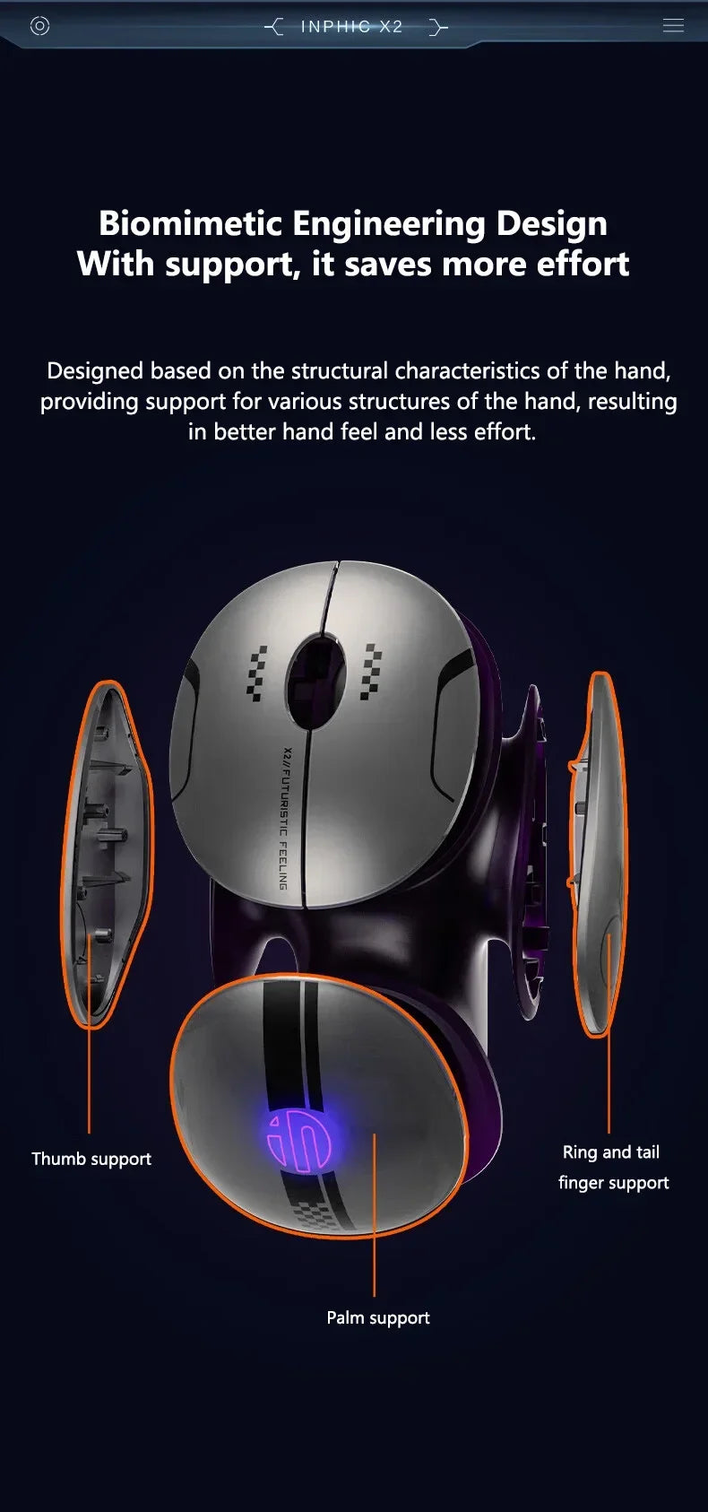 Inphic X2 trostruki način rada metalni Bluetooth bežični miš, tihi, punjivi, s e-sport pozadinskim osvjetljenjem, gaming dodatak za PC i prijenosna računala, poklon