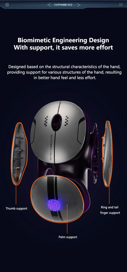 Inphic X2 trostruki način rada metalni Bluetooth bežični miš, tihi, punjivi, s e-sport pozadinskim osvjetljenjem, gaming dodatak za PC i prijenosna računala, poklon