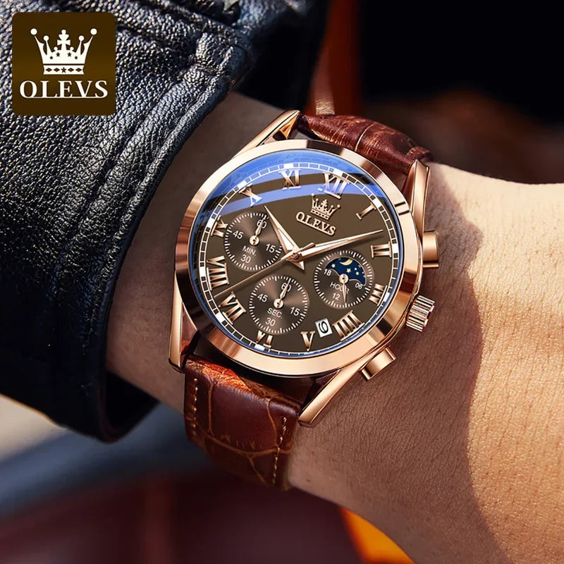 Montre multifonctionnelle pour homme OLEVS 2871, en acier inoxydable, lumineuse et étanche, de luxe, idéale pour les affaires.