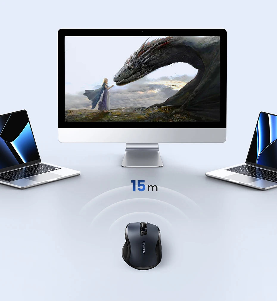UGREEN bežični miš Bluetooth 5.0, ergonomski miš 4000DPI sa 6 tihih tipki, miš za MacBook, tablet, prijenosna računala, računalo PC, 2.4G miševi