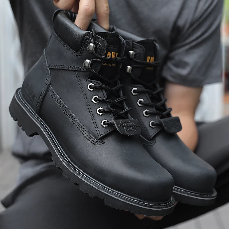 KOWM Cowhide Outdoor Men Hiking Shoes Waterproof Tactical Desert Shoes Hunting Boots Snow Boots Fur Sneakers Women Trekking Shoes