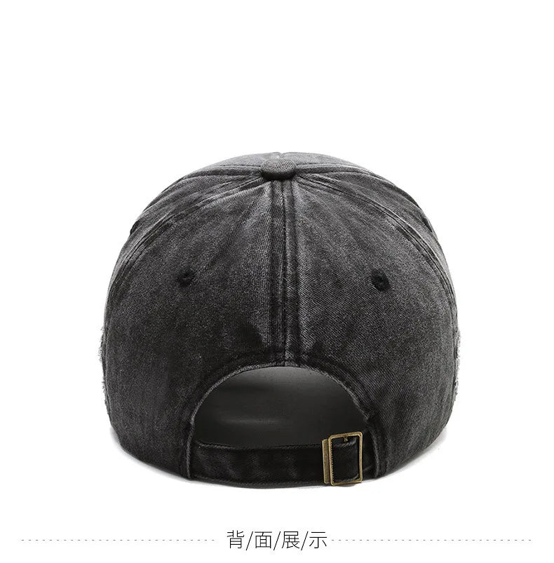 Vintage Embroidery Letter Bull Washed Baseball Cap, Retro Sun Hat for Men Women, Casual Hip Hop Peak Cap