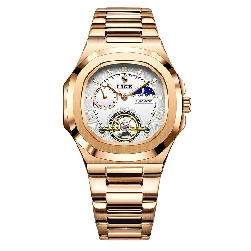 LIGE Watch For Man Luxury Business Waterproof Luminous Mechanical Watches Fashion Moon Phase Automatic Movement Men's Watches