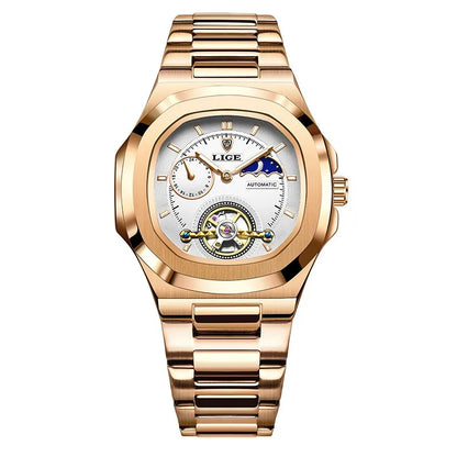 LIGE Watch For Man Luxury Business Waterproof Luminous Mechanical Watches Fashion Moon Phase Automatic Movement Men's Watches