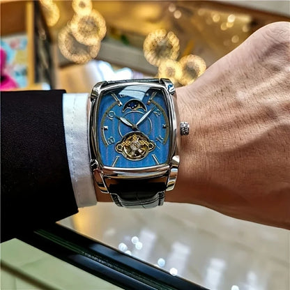 [Relógio mecânico de luxo com turbilhão] Relógio mecânico de luxo com turbilhão, leve, para homem – Modelo topo de gama totalmente automático, com o estilo «esqueleto» em voga, ideal para um look profissional ou