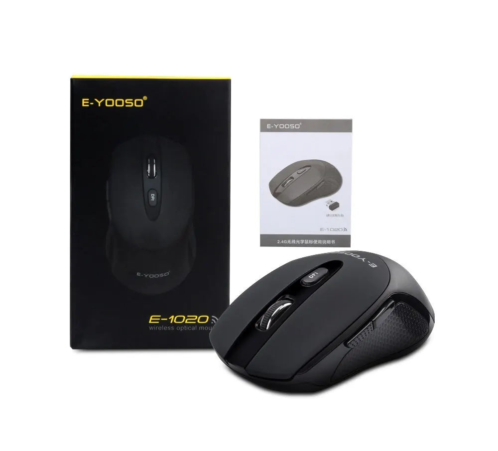 E-YOOSO E-1020 USB 2.4G trådlös gamingmus, tyst ljudlös kontorsmus, 2400 DPI optisk spelmus, ergonomisk för laptop, PC och dator