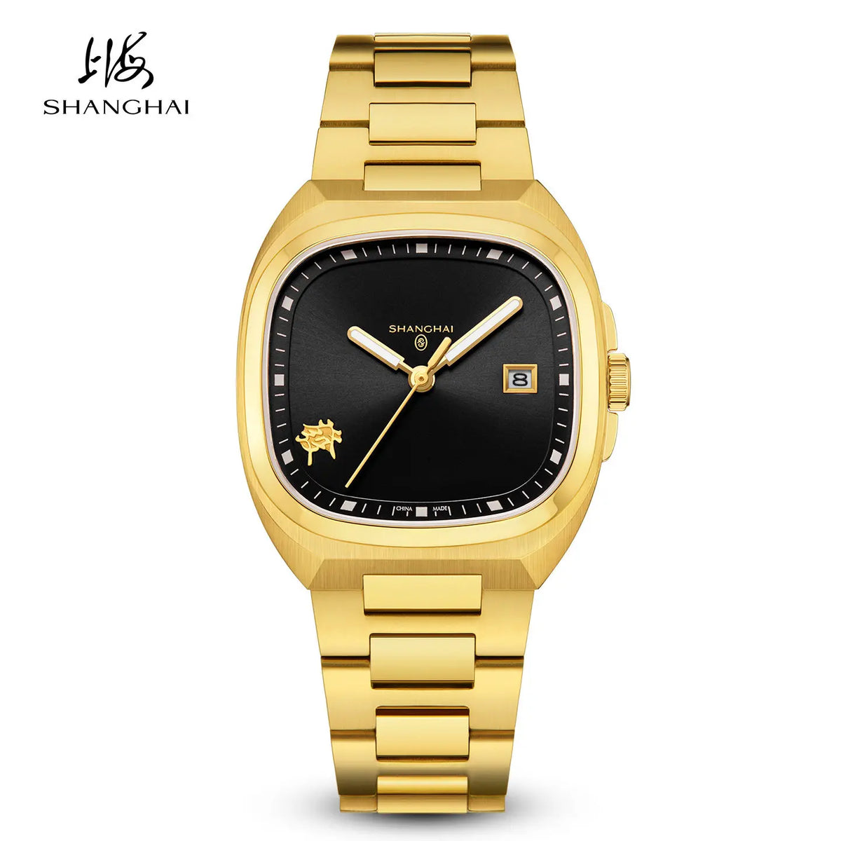 Shanghai Square Vintage Mechanical Watch 24K Gold Automatic Men's Watches 38mm Case 316L Stainless Steel Luxury Wristwatch SH030
